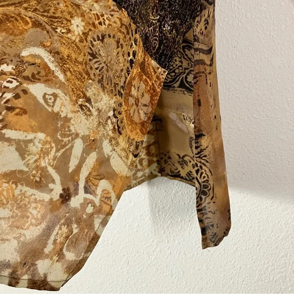 CHICO'S Patchwork Tunic Blouse L Linen Silk Dressy Beads Artsy Lagenlook Resort - Picture 11 of 14